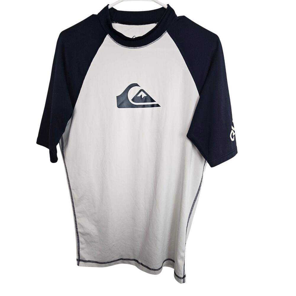 Quiksilver Rash Guard Navy Blue White Short Sleeve Pullover Men XL